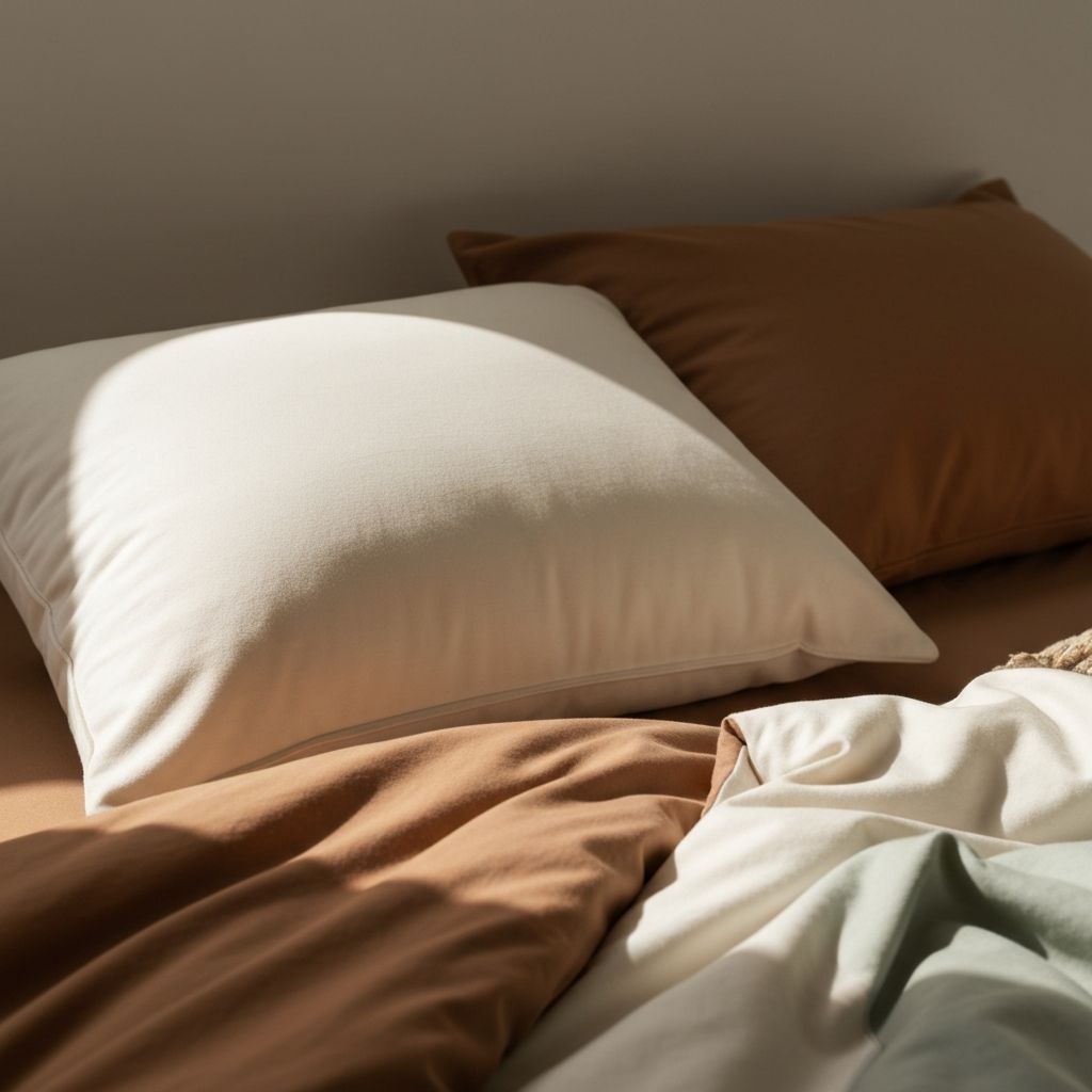 Comfortable pillow and bedding in soft natural light showing peaceful sleep environment